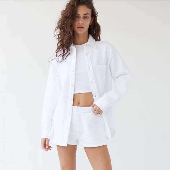 Aritzia TNA Cozy Mega Button-Up in Heather Light Oatmeal - Picture 7 of 9